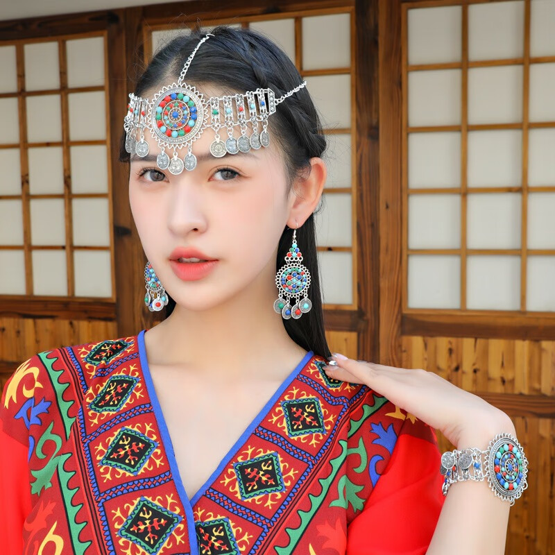 复古民族风苗族流苏头饰古装汉服异域风额饰额头链藏银耳环手链女