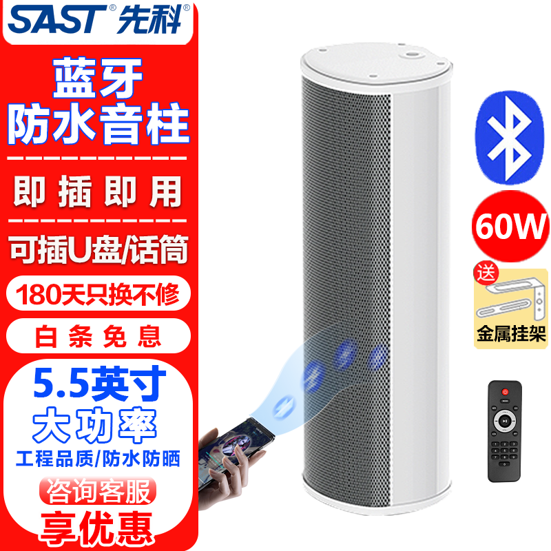 先科（SAST）50W户外防水音柱 6.5英寸室外挂墙壁挂式音响功放喇叭套装音箱学校操场会议广播店铺音乐