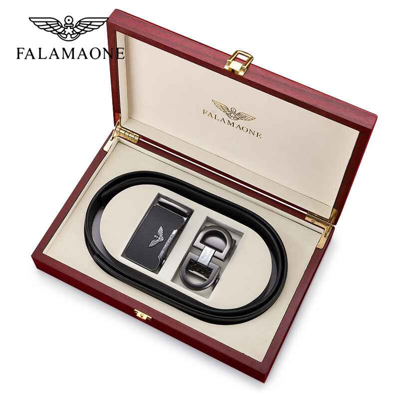 FALAMAONE法莱阿玛尼皮带男真皮自动扣男士腰带头层牛皮裤腰带礼物送老公 双扣高档礼盒|868枪+808枪 110cm -130cm联系客服备注长度