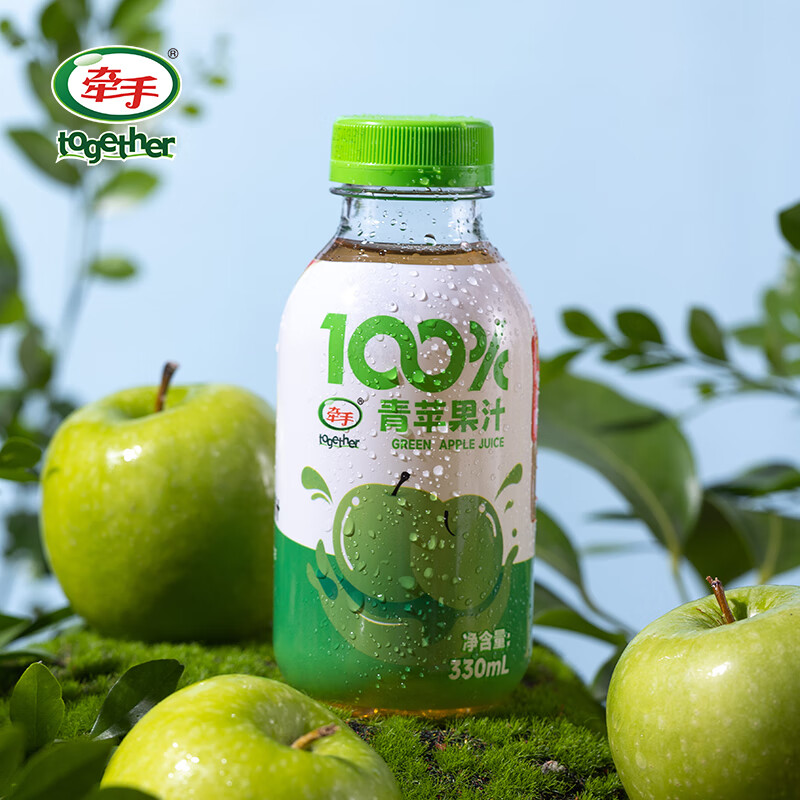 牵手100%青苹果汁瓶装330ml*1瓶/*6瓶/*15瓶 青苹果汁330ml*6 京东折扣/优惠券