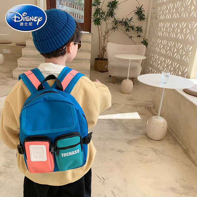 迪士尼(Disney)日系儿童书包幼儿园男孩撞色耐用旅行背包小班3-5岁6宝宝双肩包潮 黑色