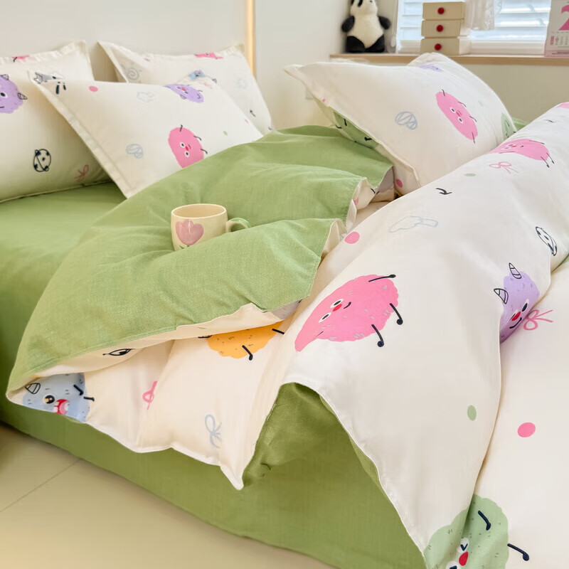 软贝小清新被套单人床单款宿舍三件套四季通用被罩四件套 糯米团 床单款 2.0m四件套(被套200*230cm