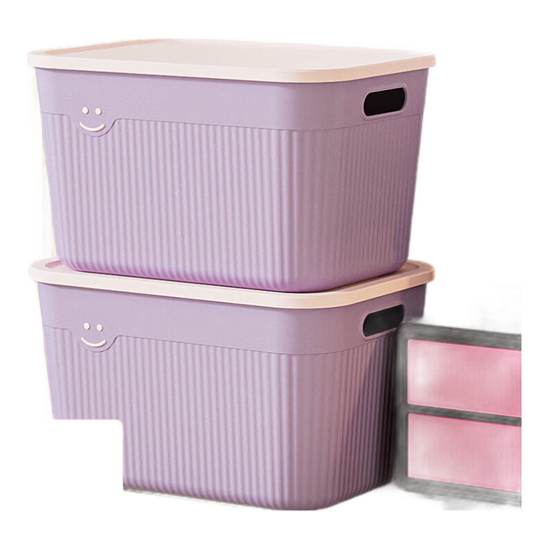 收納箱桌面大容量雜物帶蓋塑料儲物盒衣服整理箱家用收納筐玩具 紫色大號【帶蓋】送貼紙