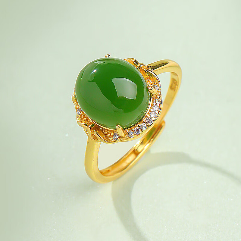 印象眸S925銀和田玉戒指 女款碧玉手飾 生日禮物 附證書(shū) 戒指