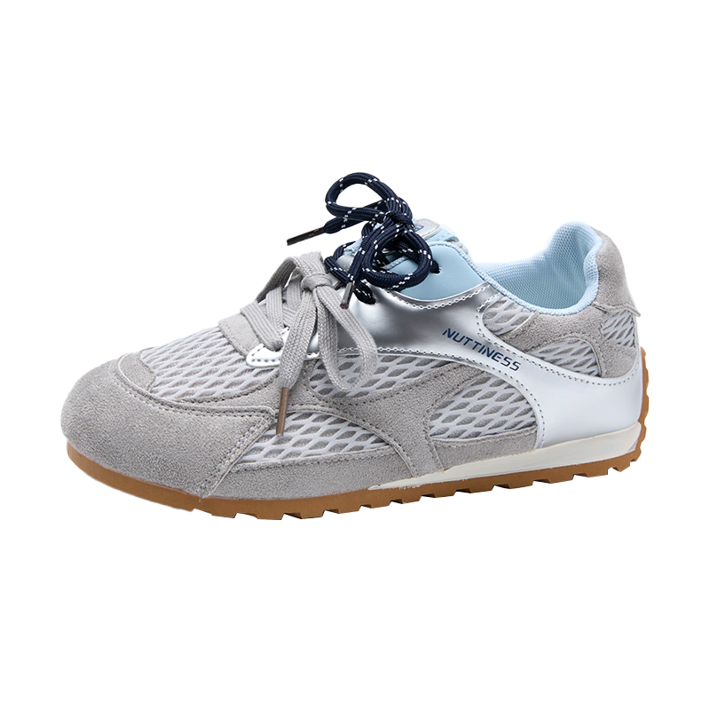 西遇平底德訓鞋女2025新款秋季撞色休閑鞋透氣輕便內增高運動(dòng)鞋 灰色 36 (230)