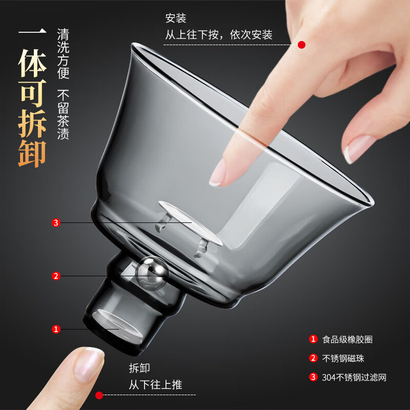 心茧创意磁吸自动茶具套装高档懒人泡茶壶家用防烫办公整套金蟾桌摆件 烟灰/自动进宝金蟾主机+六把杯