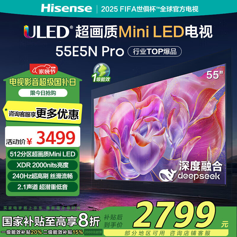 海信 海信电视55E5N Pro 55英寸 DeepSeek AI电视 512分区Mini LED 55E5ND-PRO