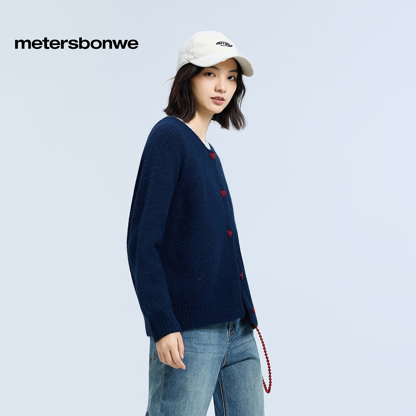 美特斯邦威毛衣女2025冬季新款休闲撞色扣毛衣开衫柔软舒适上衣女 藏青色 M 160/84A