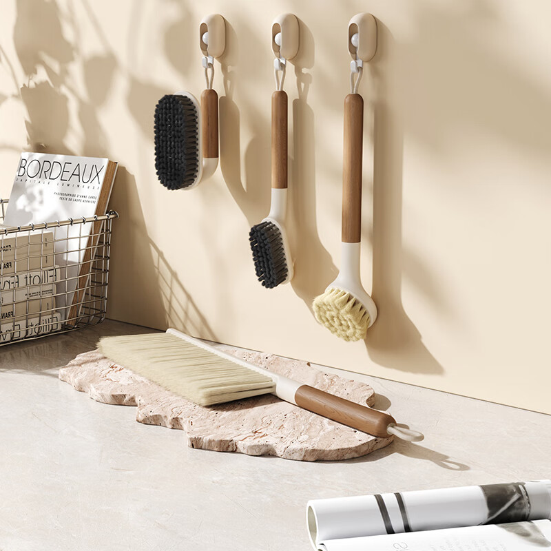 格美居鞋刷洗鞋专用刷子家用洗衣刷多功能软毛刷不伤鞋清洁神器 【进口沙比利实木】米白色 鞋刷