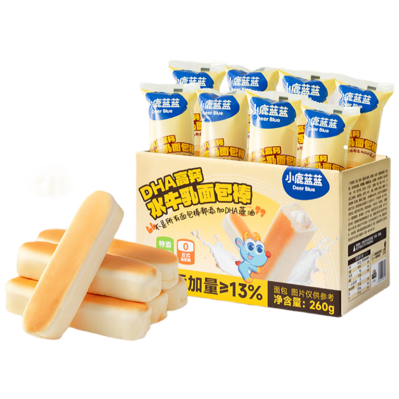 小鹿蓝蓝DHA高钙水牛乳山药面包棒宝宝零食儿童早餐面包吐司260g源头直发