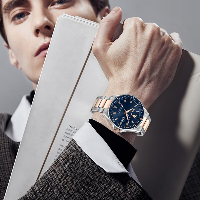 玛莎拉蒂(MASERATI)手表男绿水鬼潮流运动名表欧美正品石英表轻奢高级感男士圣诞礼物 【人气】普鲁士蓝 R8853140003