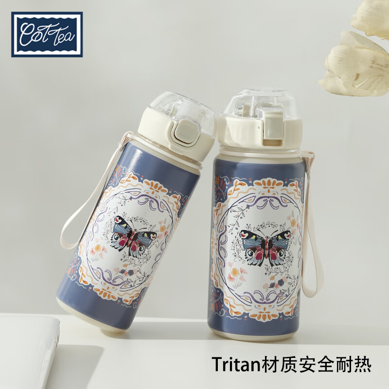 TAEFAIR蝴蝶弹跳杯Tritan茶水分离儿童成人便携办公室含茶滤泡果茶饮水杯 C-镜框蝴蝶Tritan弹跳杯650ml