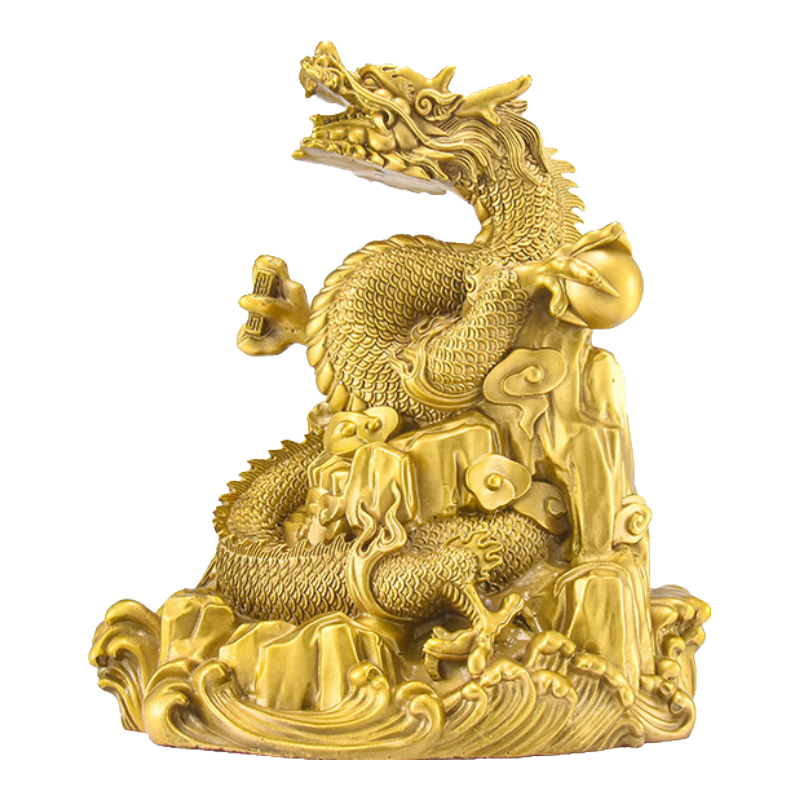 百纳源铜龙摆件黄铜盘龙飞龙祥龙戏珠生肖龙金龙家居办公室装饰品 1号祥云盘龙（高10cm）