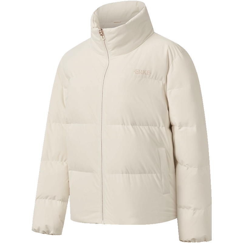 鸿星尔克羽绒服女冬季新品保暖三防科技外套立领宽松通勤上衣泡芙面包服