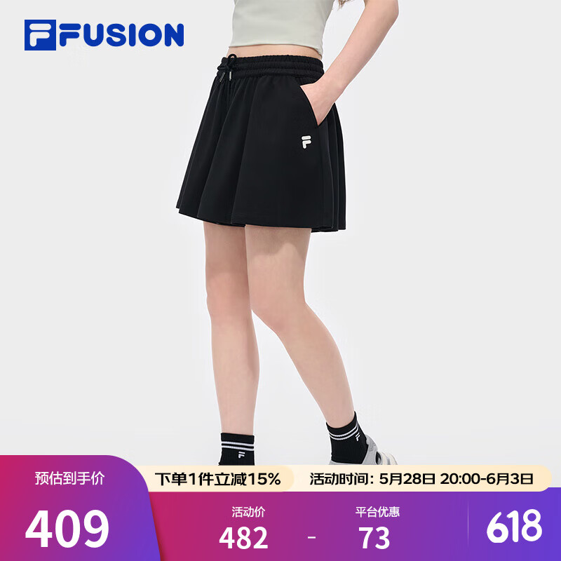 FILA FUSION斐樂潮牌針織短褲女2025夏季新款時(shí)尚休閑寬松三分褲 正黑色-BK M 165/66A/M