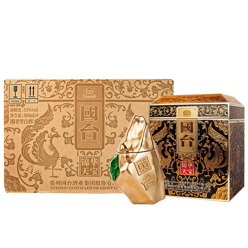 国台 锦华天宝 酱香型白酒 53度 500ml*4瓶 整箱装