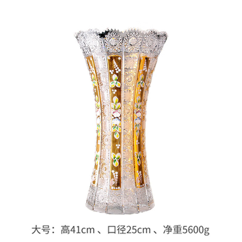 時藝捷克進口BOHEMIA水晶玻璃手工描金花瓶彩色琺瑯花瓶居家裝飾 捷克琺瑯花金色花瓶