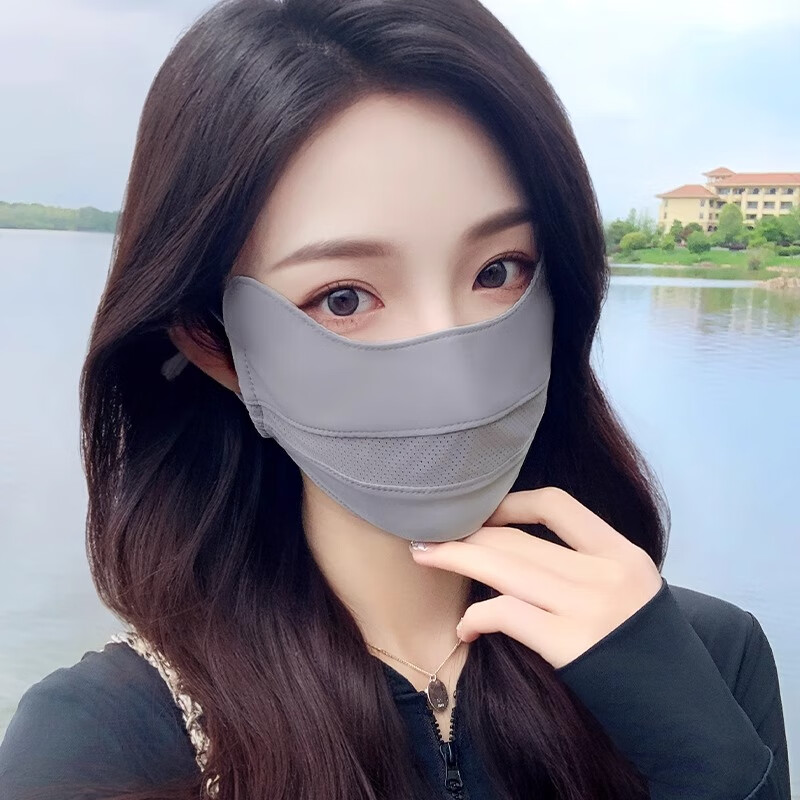 宇辰防晒口罩女防紫外线透气护眼角防晒口罩女防紫外线透气护眼角夏口 网眼透气口罩-摩卡灰（显脸小） 耳带可调节