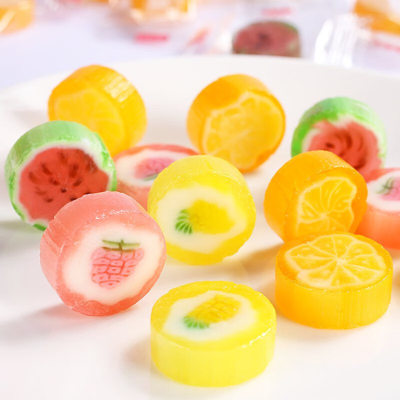 錦大創(chuàng)意手工切片水果糖彩色心情工藝糖500g兒童節(jié)年貨硬糖喜糖果 彩色心情水果糖500g一袋