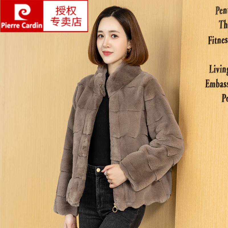 皮尔卡丹【轻奢高档】丹麦貂冬季新款女大版人造皮草外套立领短款韩版