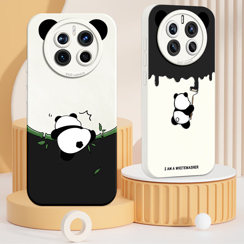 霸时代适用 华为Mate50手机壳华为mate50e保护套HUAWEI液态硅胶软壳防摔镜头全包卡通熊猫外壳女男款 液态天使眼【古董白】爬竹熊猫+钻石膜 华为Mate50/华为Mate50e