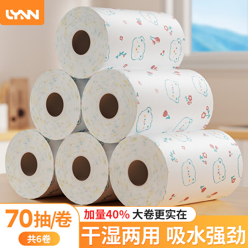 LYNN一次性懒人抹布厨房纸巾 干湿两用 吸油吸水洗碗清洁布洗碗巾 强吸水抹布70节*6/共420抽