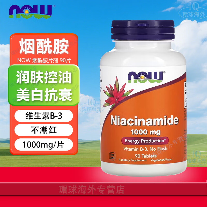 诺奥（NOW）维生素B3烟酰胺 烟酸Niacinamide维B3改善泛红美白护肤美国进口 1000mg 90片*1瓶 (片剂)