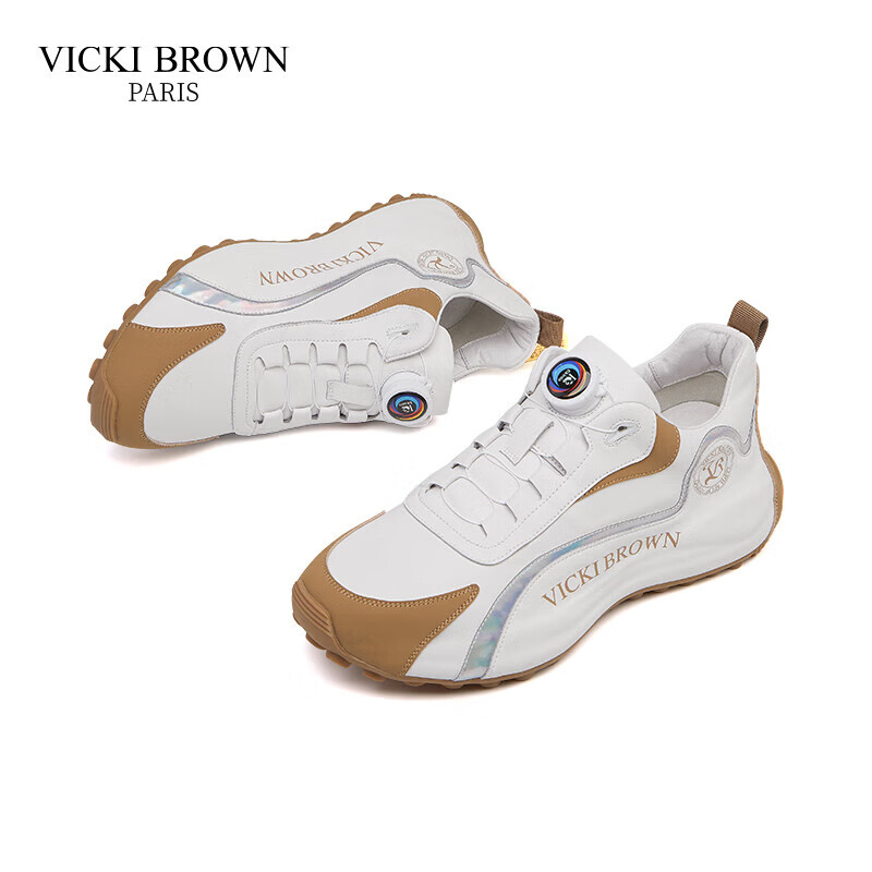 未毕(VICKI BROWN)法国品牌VB男鞋【法奢系列】撞色休闲鞋旋转扣皮鞋防滑厚底老爹鞋 白杏 40