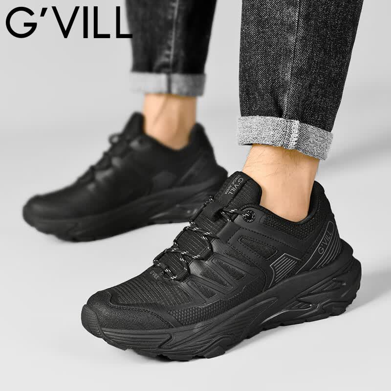 贵之步秋冬季新款增高柔软减震运动鞋男鞋低帮厚底潮流舒适休闲鞋 黑色 G018 40 （运动鞋码）