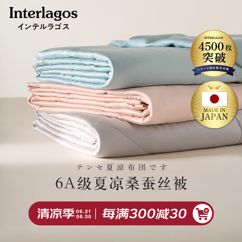 Interlagos日本进口蚕丝被100%双宫茧6A级桑蚕长丝A类可水洗空调被夏凉被 银灰色 200*230cm