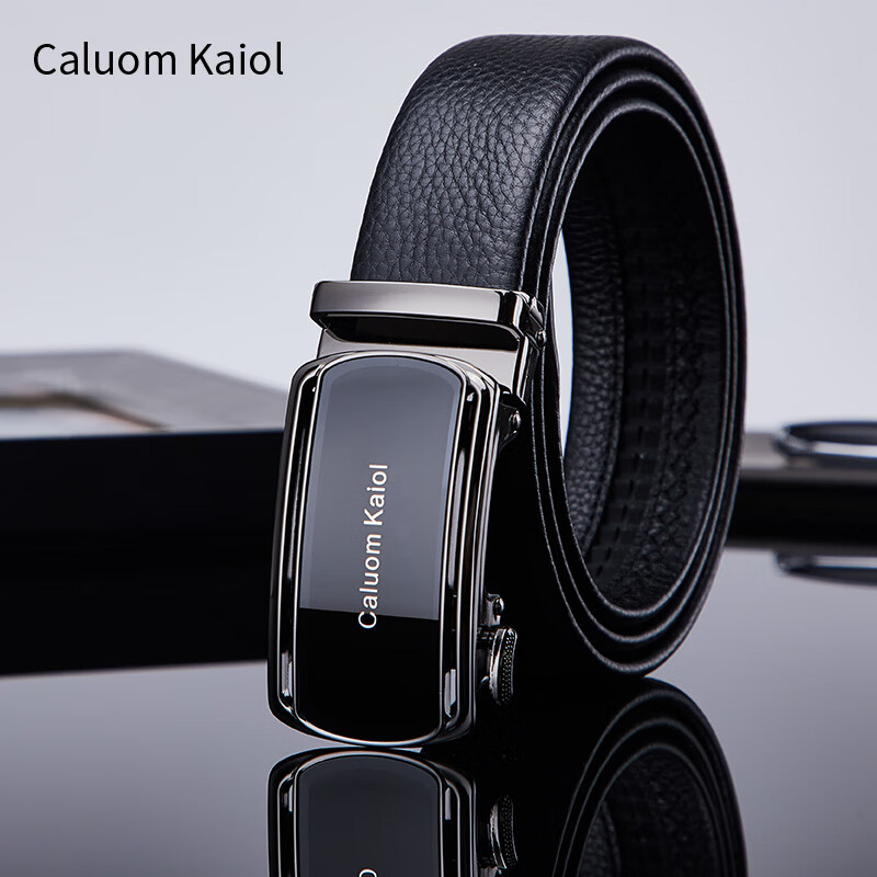 Caluom Kaiol品牌皮带男真皮男士腰带牛皮自动扣商务裤带父亲节礼物送爸爸老公 【专柜礼盒】8059百搭枪色/外穿式 115cm -130cm默认随机（可修剪）