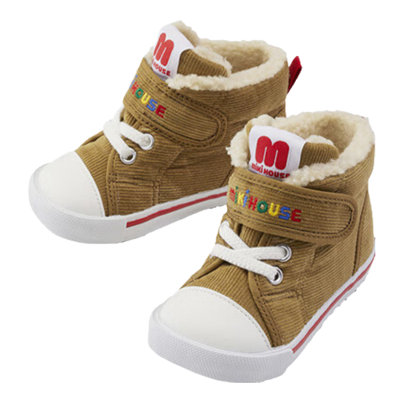 MIKIHOUSE日本制棉靴冬季燈芯絨保暖加絨寶寶棉鞋加絨學(xué)步冬鞋男女童鞋 淺駝色 14.5 內(nèi)長(zhǎng)14.5cm (適合腳長(zhǎng)14cm）