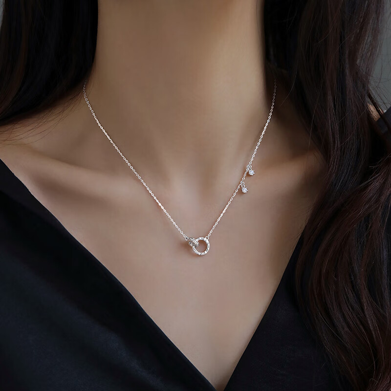 925银环环相扣项链小众锁骨链2025新女感颈链 925银双环项链 银双环项链