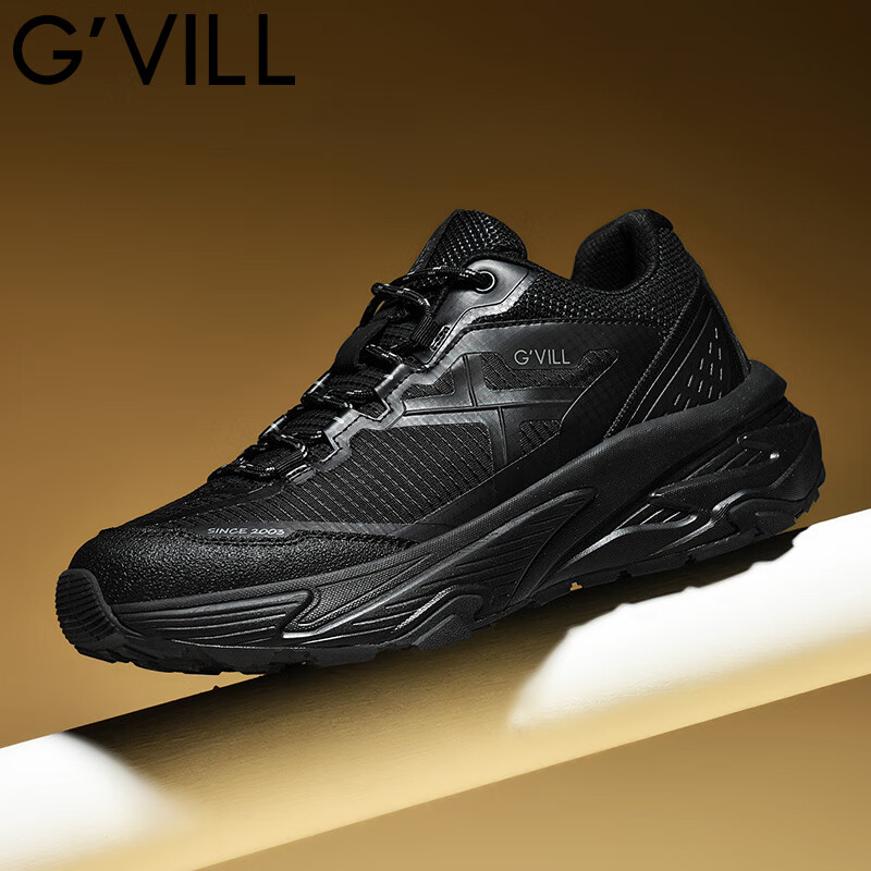 贵之步秋冬季男鞋新款舒适软底防滑运动鞋男款厚底增高缓震休闲鞋 黑色 G017 42 （运动鞋码）