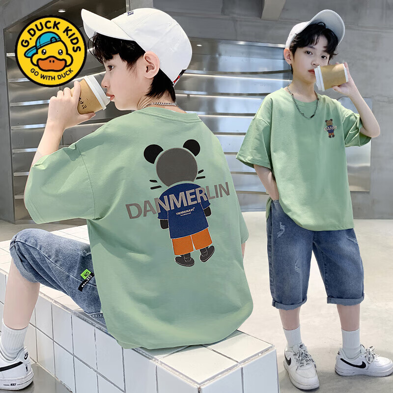 G.DUCKKIDS儿童装男童短袖t恤夏装2025年新款中大童纯棉夏款男孩夏季上衣潮 抹茶绿 130 cm 京东折扣/优惠券