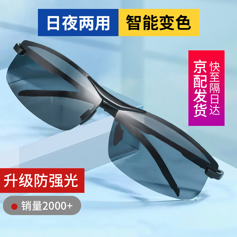 colore.in太阳镜男士开车专用眼镜日夜两用变色偏光镜驾驶墨镜夜视防远强光 A款-【日夜两用】黑框浅灰变深灰（可变色） 京东折扣/优惠券