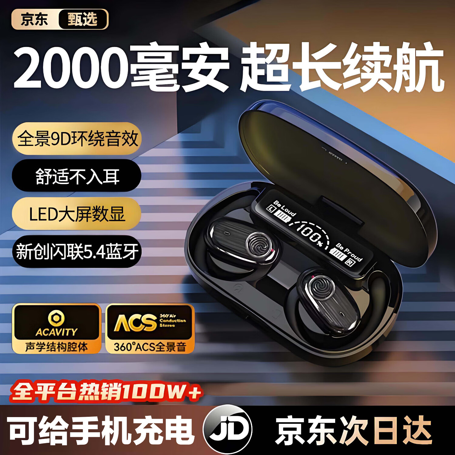 伊菲尔（Eifer）【可给手机充电】2025最新款 挂耳开放式无线蓝牙耳机超长续航不入耳久戴不痛 GT802 黑色
