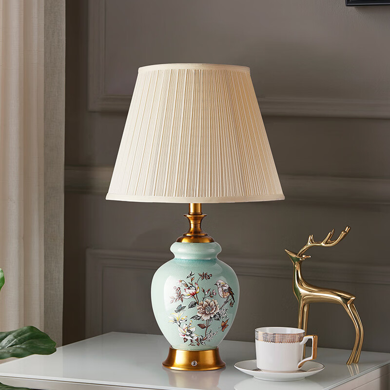 卡希蒂纳陶瓷轻奢充电小台灯欧式客厅书房卧室床头灯美式复古触摸温馨浪漫 TC315陶瓷台灯 充电开关