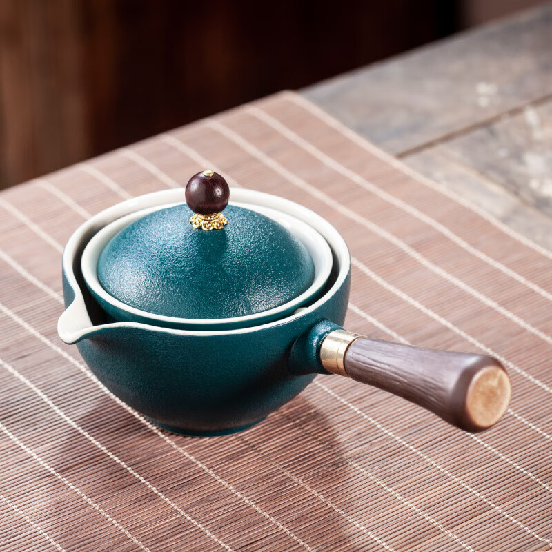 琦軒源便攜式旅行茶具懶人泡茶神器逍遙360度旋轉(zhuǎn)泡茶壺功夫防燙快客杯 逍遙泡自動茶壺-孔雀綠 201mL(含)-300mL(含)