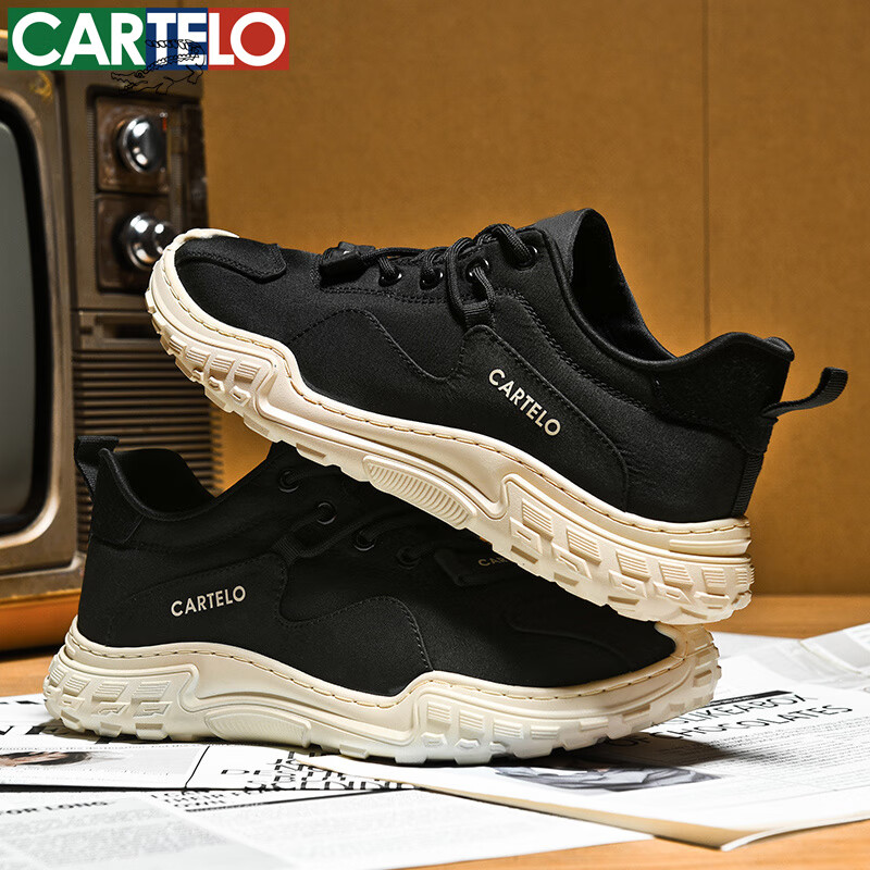 卡帝乐鳄鱼春夏新款男鞋时尚休闲运动鞋男士低帮透气网面鞋潮流百搭鞋子 黑色（QH925） 41