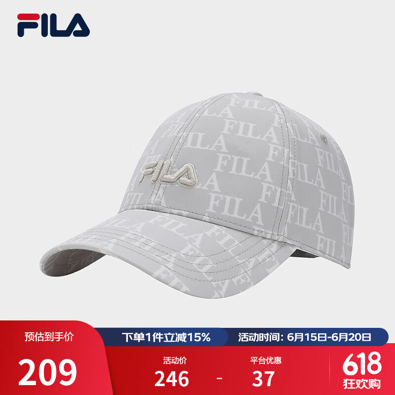 FILA 斐乐官方情侣款棒球帽2025夏新款时尚休闲满印鸭舌帽运动帽 麂皮-BG XS