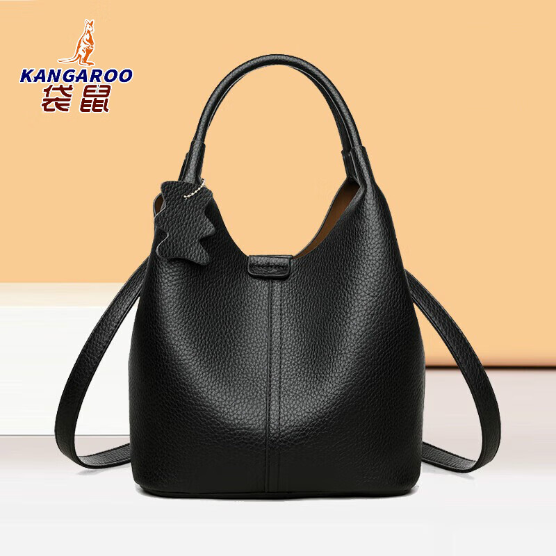 袋鼠（KANGAROO）轻奢软皮水桶包女包2025新款时尚菜篮子手提包通勤女士单肩斜挎包 白色