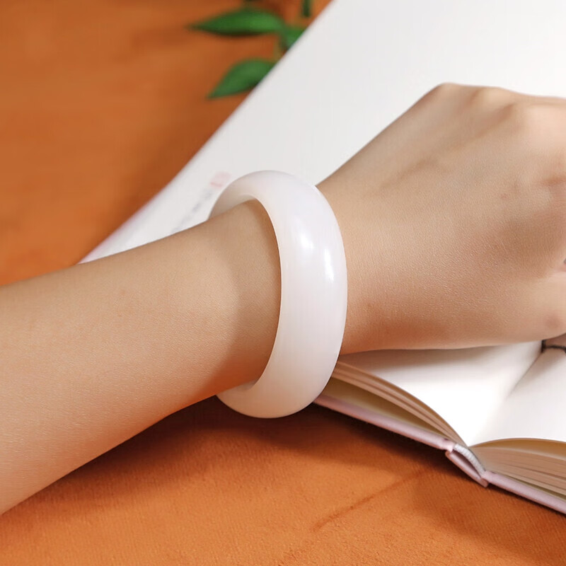 DL 1998保价DL品质和田玉羊脂白玉手镯加宽加厚玉镯手镯女玉手镯子送妈妈 玉镯尺寸64mm