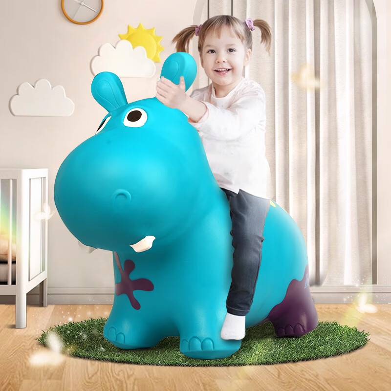 比樂(B.)btoys比樂跳跳馬彈跳大黃蜂羊角球充氣兒童跳跳球?qū)殞殤敉馔婢呱?彈跳河馬