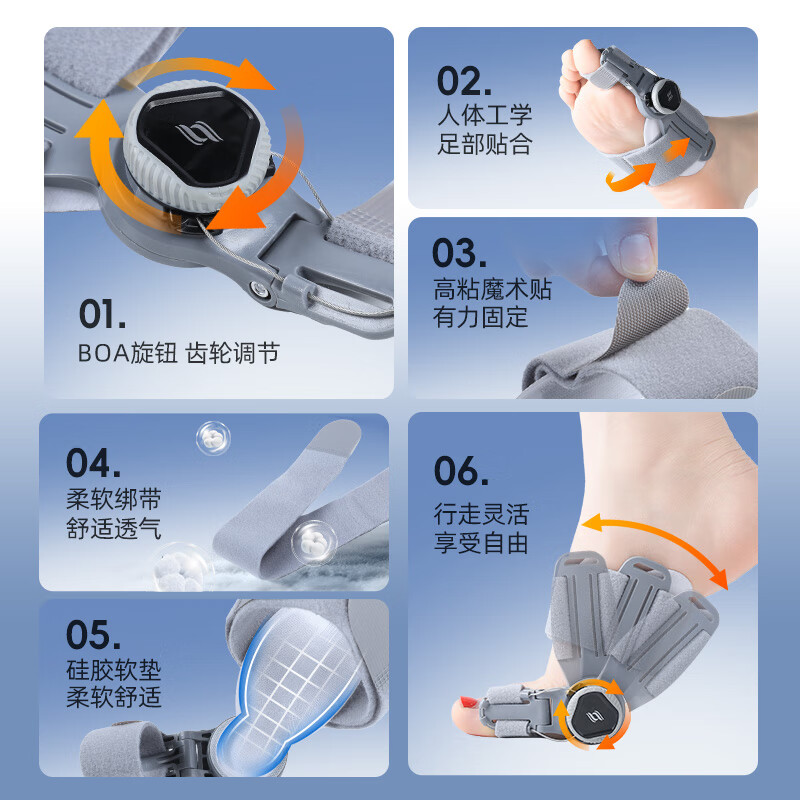 凯斯特拇指外翻矫正器脚趾内外翻矫正器专用拇外翻大拇指分趾器医用 【灰色一双】升级旋钮调节款 大脚趾拇外翻矫正器均码