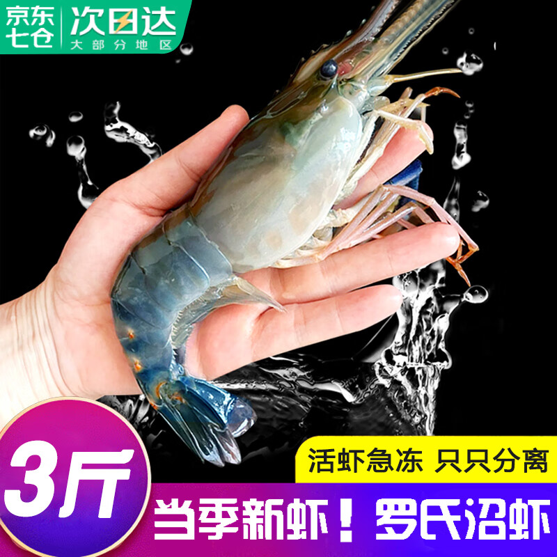 百鲜洽罗氏虾沼虾鲜活冷冻新鲜大头虾超大虾巨型淡水河虾海鲜水产虾类 超大号8-10只/斤  3斤(净重) 