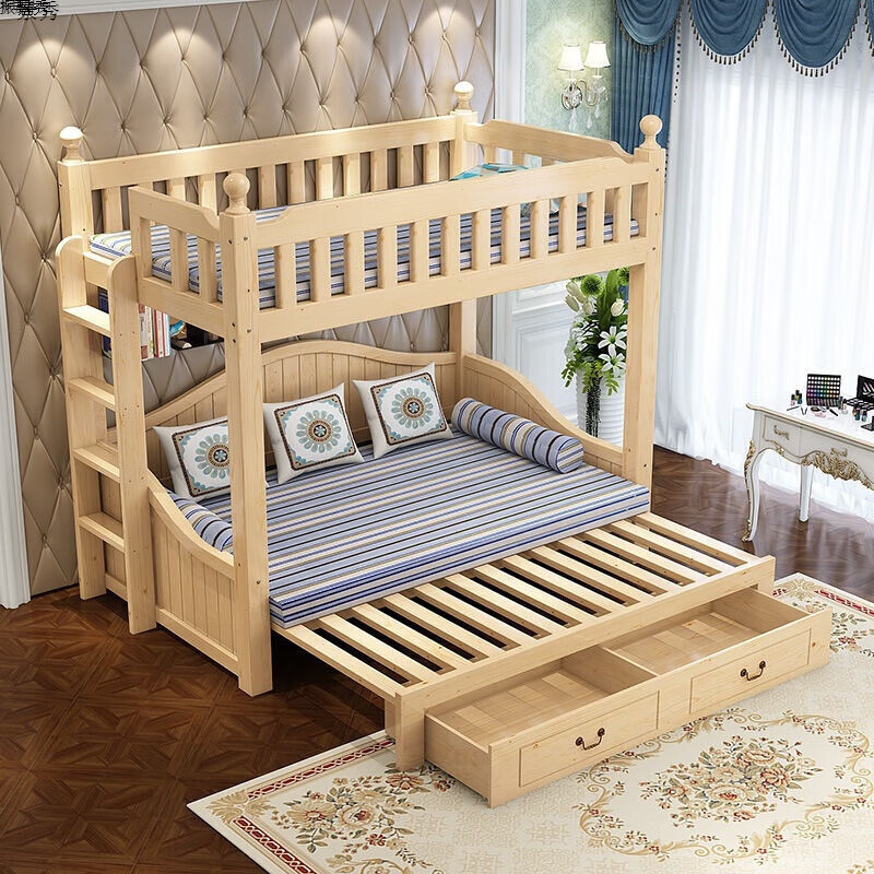 益鹤欧实木上下床高低床组合上下铺折叠沙发床双层伸缩床 原木直梯长2