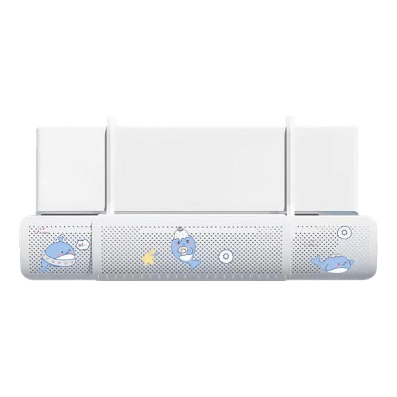 可伸缩空调挡风帘空调挡风板格力美的海尔空调通用款免安装防冷风直吹高品质空调防风罩遮风罩 小鲸鱼图案【三合一可伸缩】