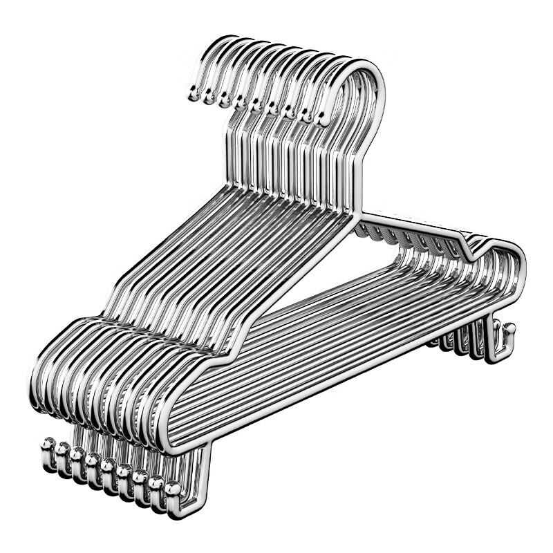 洁百纳不锈钢衣架家用无痕挂衣架子晾衣撑加粗加厚衣撑子晒衣挂衣服挂钩 45cm成人通用款带钩【特粗款】 10个装