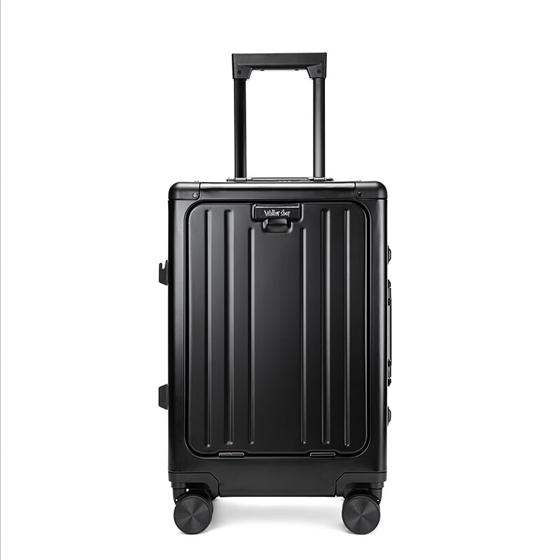 Walker Shop行李箱全铝镁合金旅行箱前开盖商务登机箱男女铝框万向轮拉杆箱子 黑色 20英寸